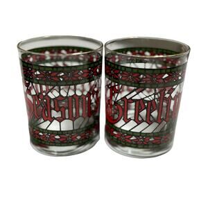 Houze Vintage 1970's Season's Greetings Rocks Bar Glasses